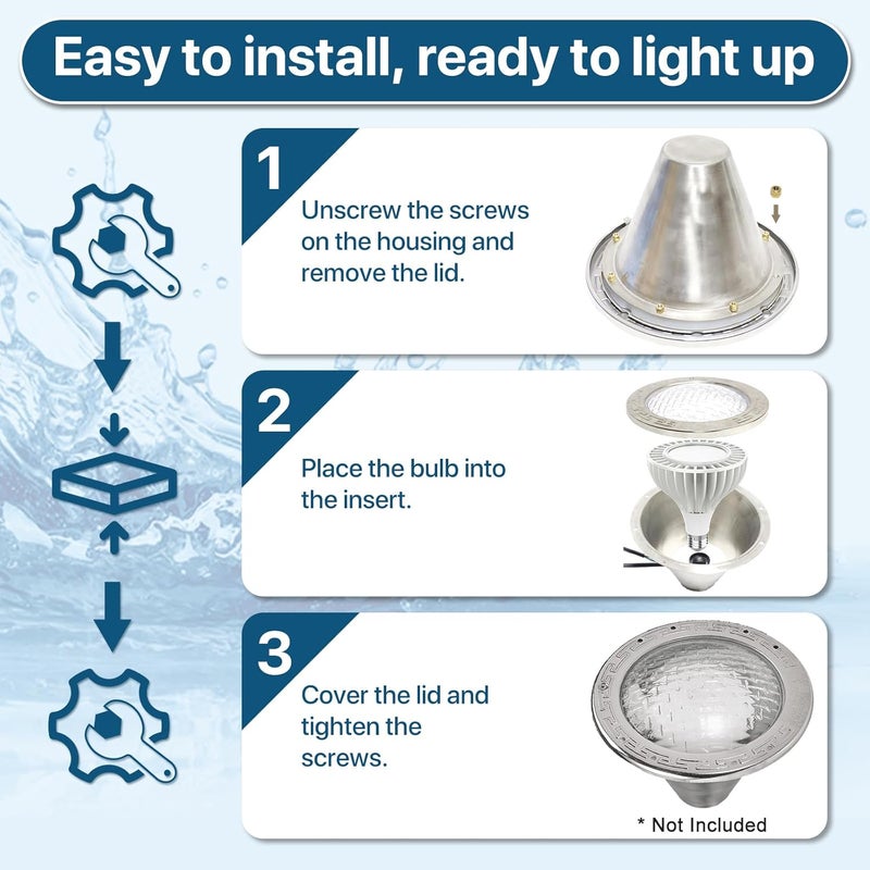 Litezone Pool Light Bulb: PAR38 110V-240V 50W LED Pool Light for Inground Pool, 6500K Daylight White Pool Lighting, E26 E27 Replacement for Pentair Hayward 10 inch Pool Light Fixture - Image 4